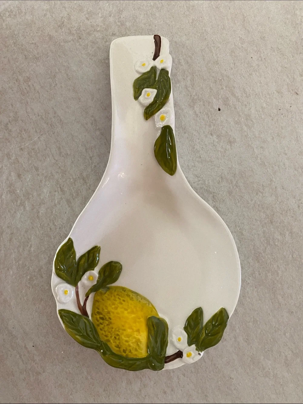Anthropologie Ceramic Lemon Spoon Rest in White, Yellow, Green